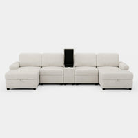 Misty-White-/-Chenille-6-Seat-U-Shaped-Sectional-with-Console