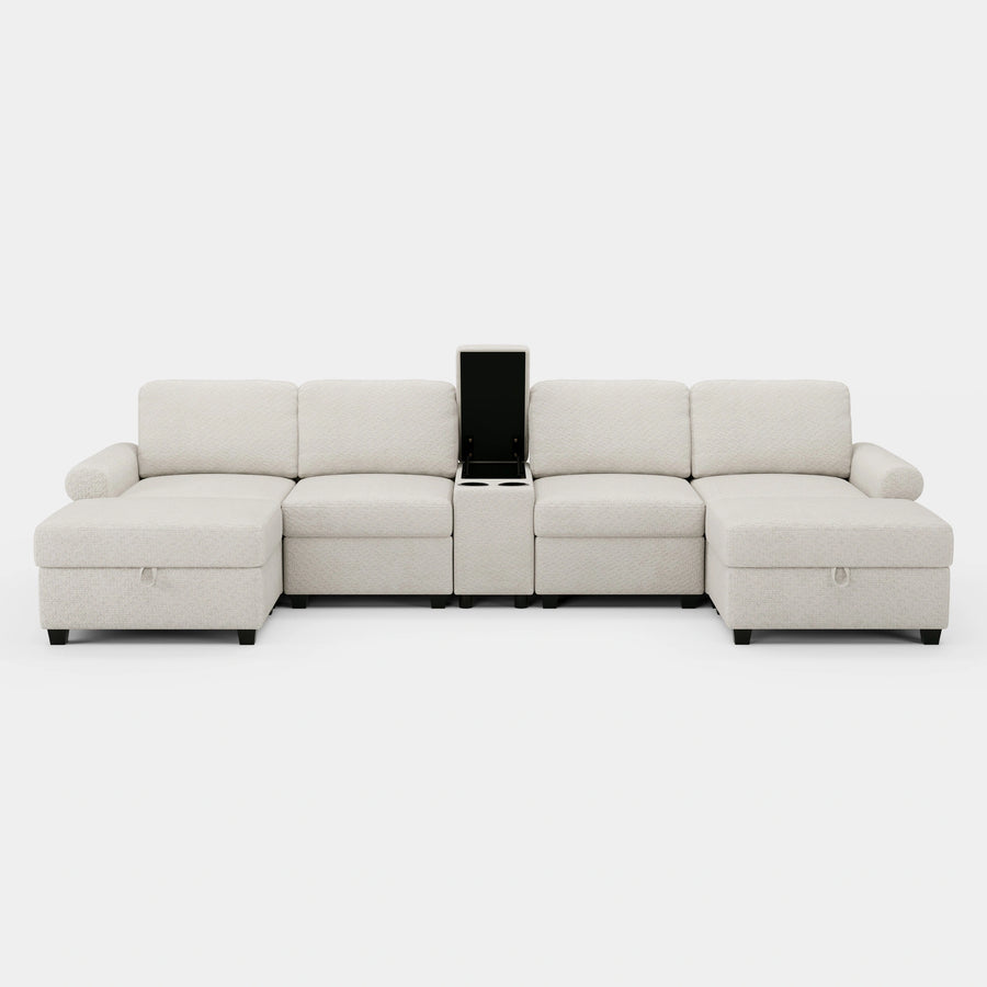Misty-White-/-Chenille-6-Seat-U-Shaped-Sectional-with-Console