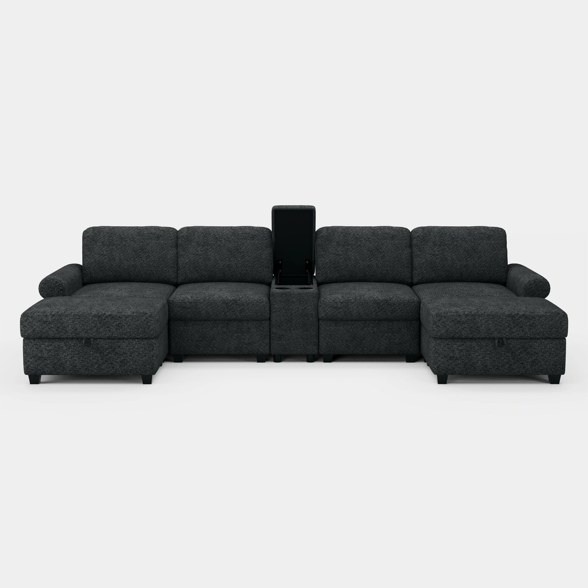 Graphite-Grey-/-Chenille-4-Seats-U-Shaped-Sectional-with-Console