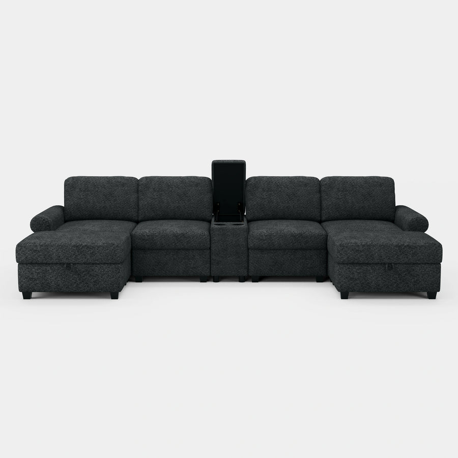 Graphite-Grey-/-Chenille-6-Seat-U-Shaped-Sectional-with-Console