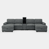 Silver-Grey-/-Chenille-6-Seat-U-Shaped-Sectional-with-Console
