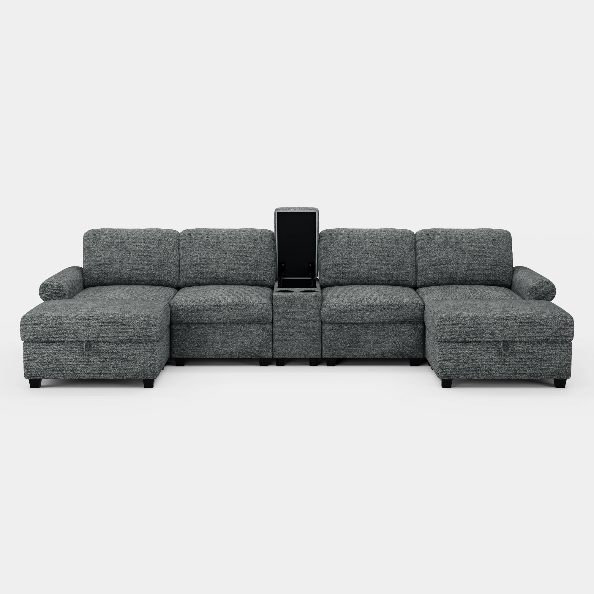 Silver-Grey-/-Chenille-4-Seats-U-Shaped-Sectional-with-Console