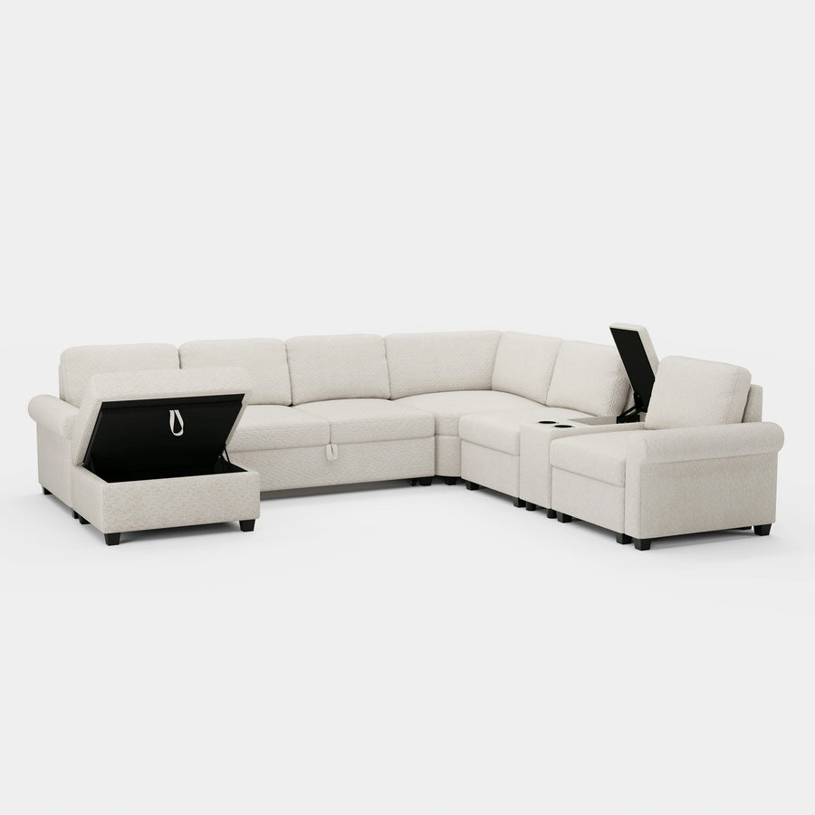 Misty-White-/-Chenille-7-Seat-U-Shaped-Pullout-Sectional-with-Console
