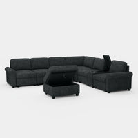 Silver-Grey-/-Chenille-7-Seat-L-Shaped-Sectional-with-Console