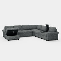 Silver-Grey-/-Chenille-7-Seat-U-Shaped-Pullout-Sectional-with-Console