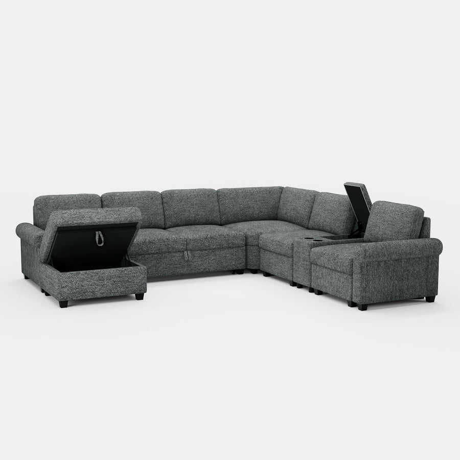Silver-Grey-/-Chenille-7-Seat-U-Shaped-Pullout-Sectional-with-Console