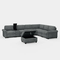 Silver-Grey-/-Chenille-8-Seat-L-Shaped-Sectional-with-Console