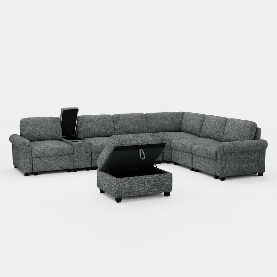 Silver-Grey-/-Chenille-8-Seat-L-Shaped-Sectional-with-Console