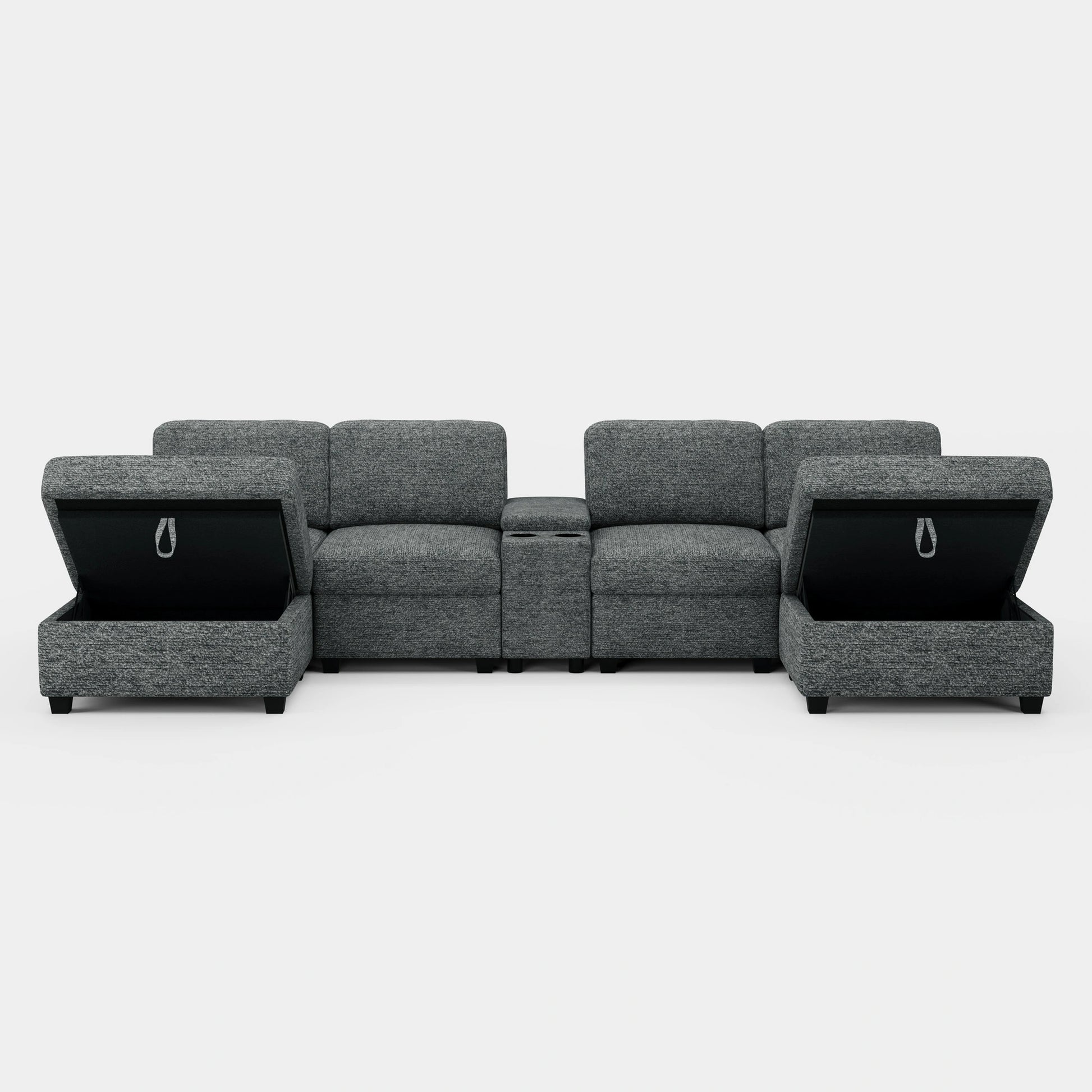 Silver-Grey-/-Chenille-4-Seats-U-Shaped-Sectional-with-Console