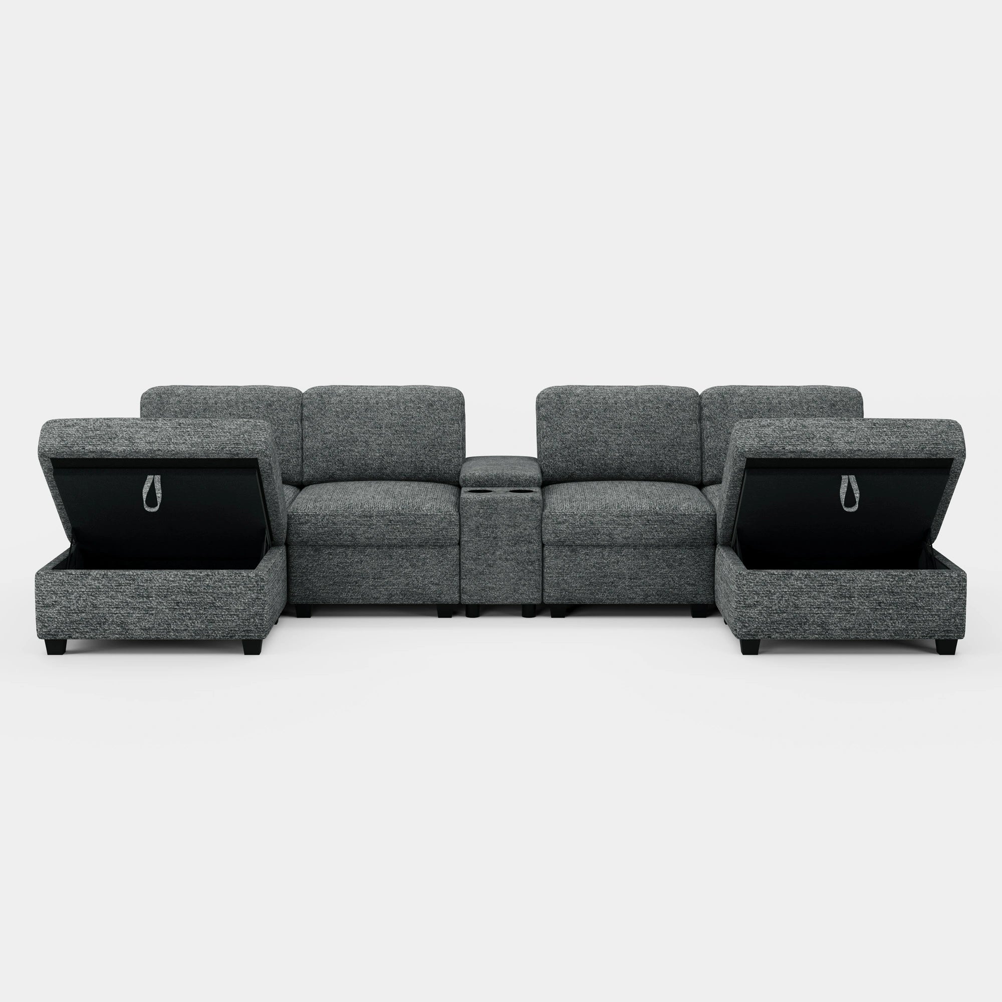 Silver-Grey-/-Chenille-4-Seats-U-Shaped-Sectional-with-Console
