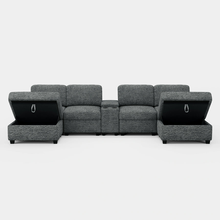Silver-Grey-/-Chenille-6-Seat-U-Shaped-Sectional-with-Console
