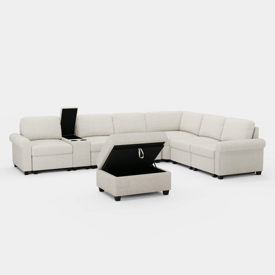 Misty-White-/-Chenille-8-Seat-L-Shaped-Sectional-with-Console