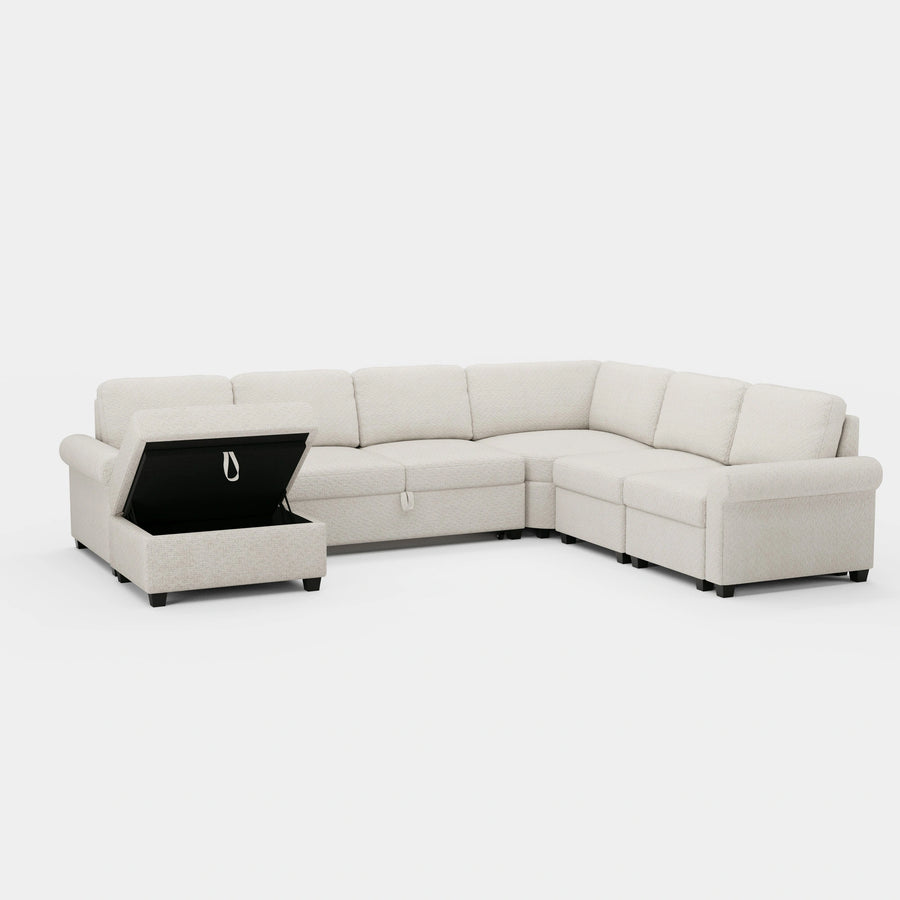 Misty-White-/-Chenille-7-Seat-U-Shaped-Pullout-Sectional
