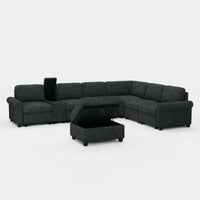 Graphite-Grey-/-Chenille-8-Seat-L-Shaped-Sectional-with-Console