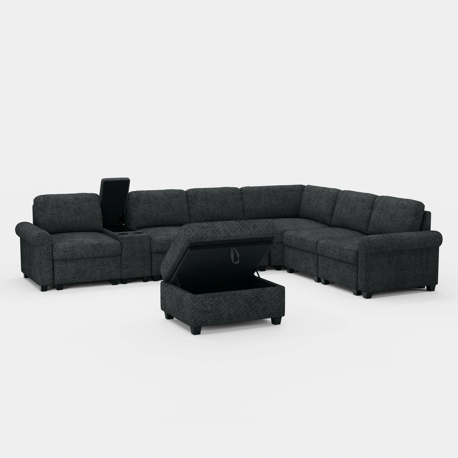 Graphite-Grey-/-Chenille-8-Seat-L-Shaped-Sectional-with-Console