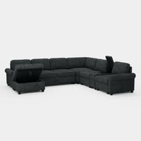 Graphite-Grey-/-Chenille-7-Seat-U-Shaped-Pullout-Sectional-with-Console