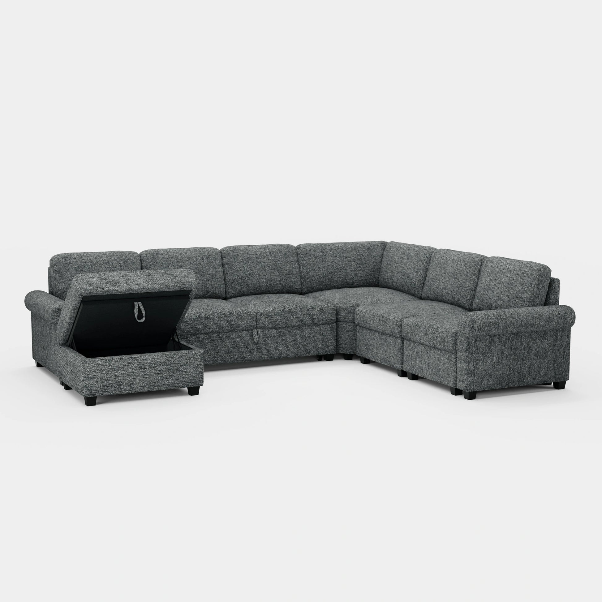 Silver-Grey-/-Chenille-6-Seats-Pullout-Sectional