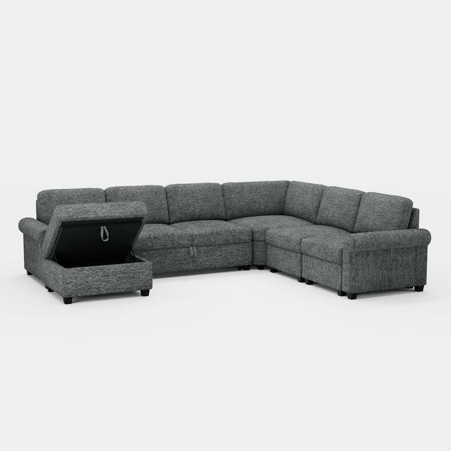 Silver-Grey-/-Chenille-7-Seat-U-Shaped-Pullout-Sectional