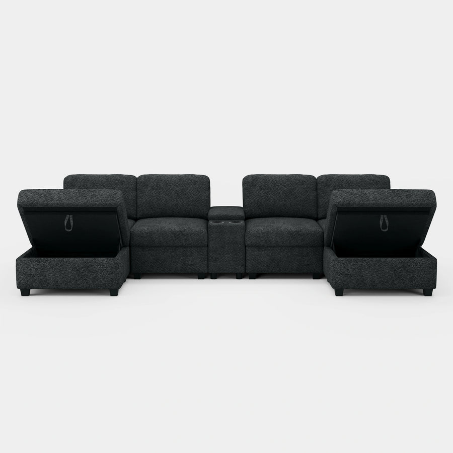 Graphite-Grey-/-Chenille-6-Seat-U-Shaped-Sectional-with-Console