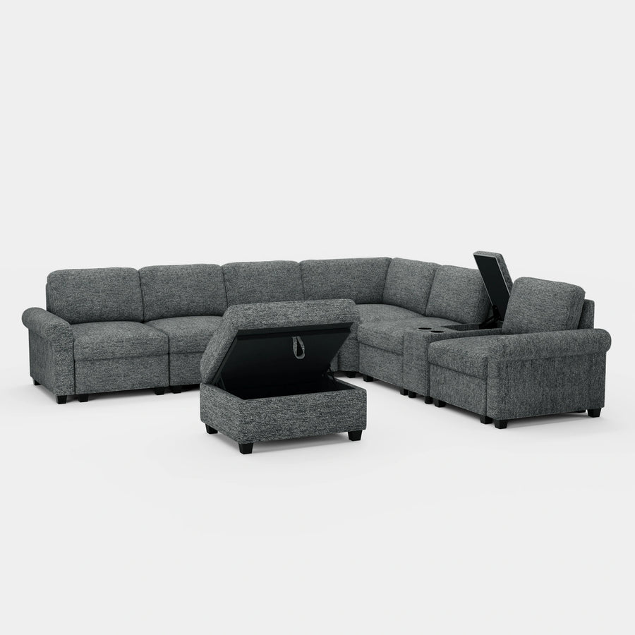 Graphite-Grey-/-Chenille-7-Seat-L-Shaped-Sectional-with-Console
