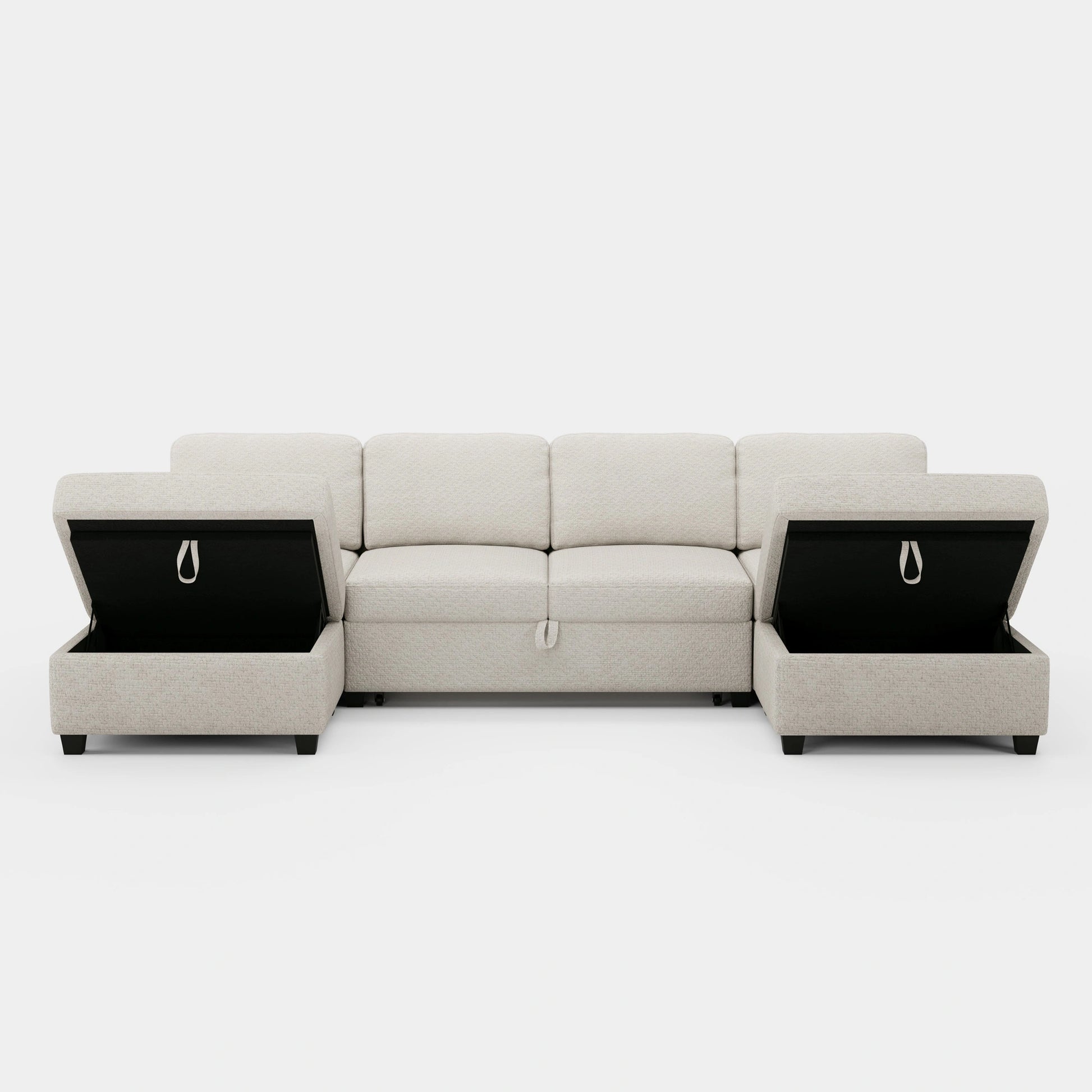 Misty-White-/-Chenille-4-Seats-Pullout-U-Shaped-Sectional