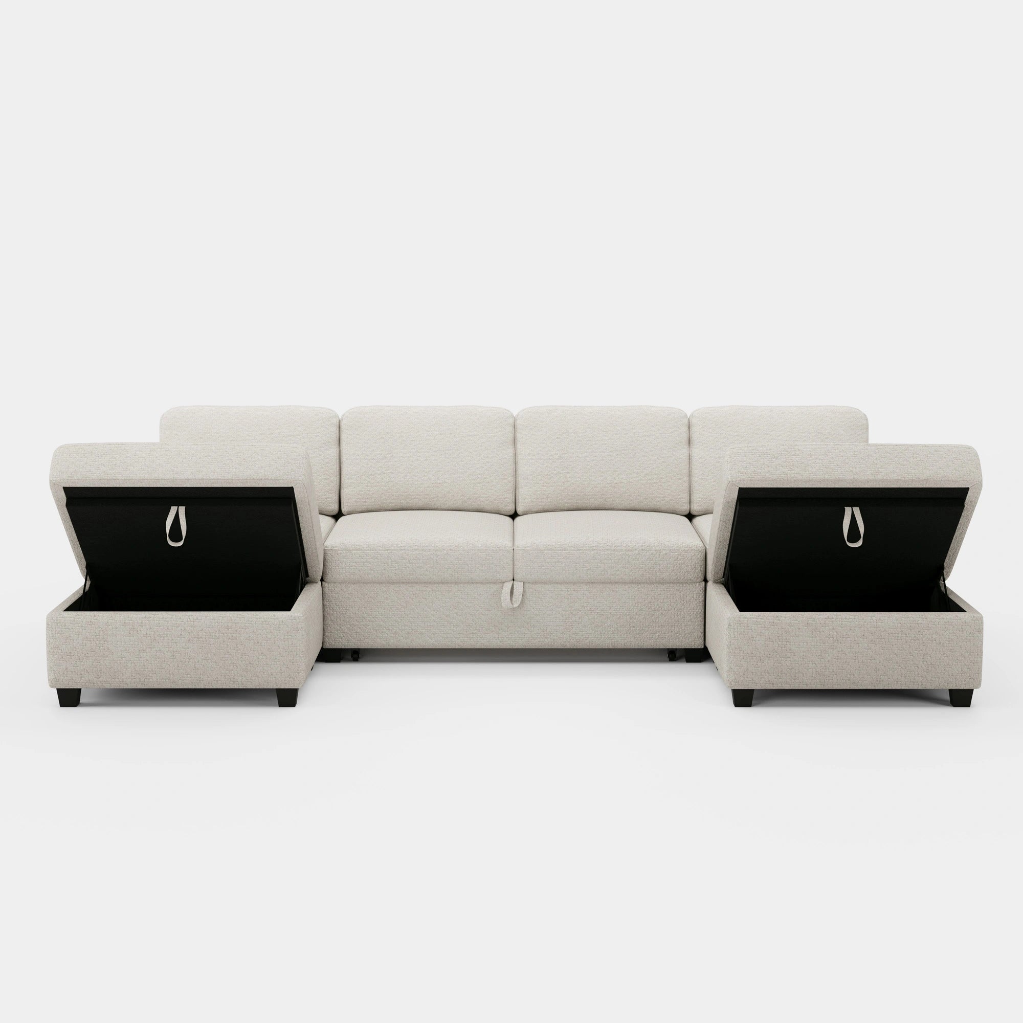 Misty-White-/-Chenille-4-Seats-Pullout-U-Shaped-Sectional