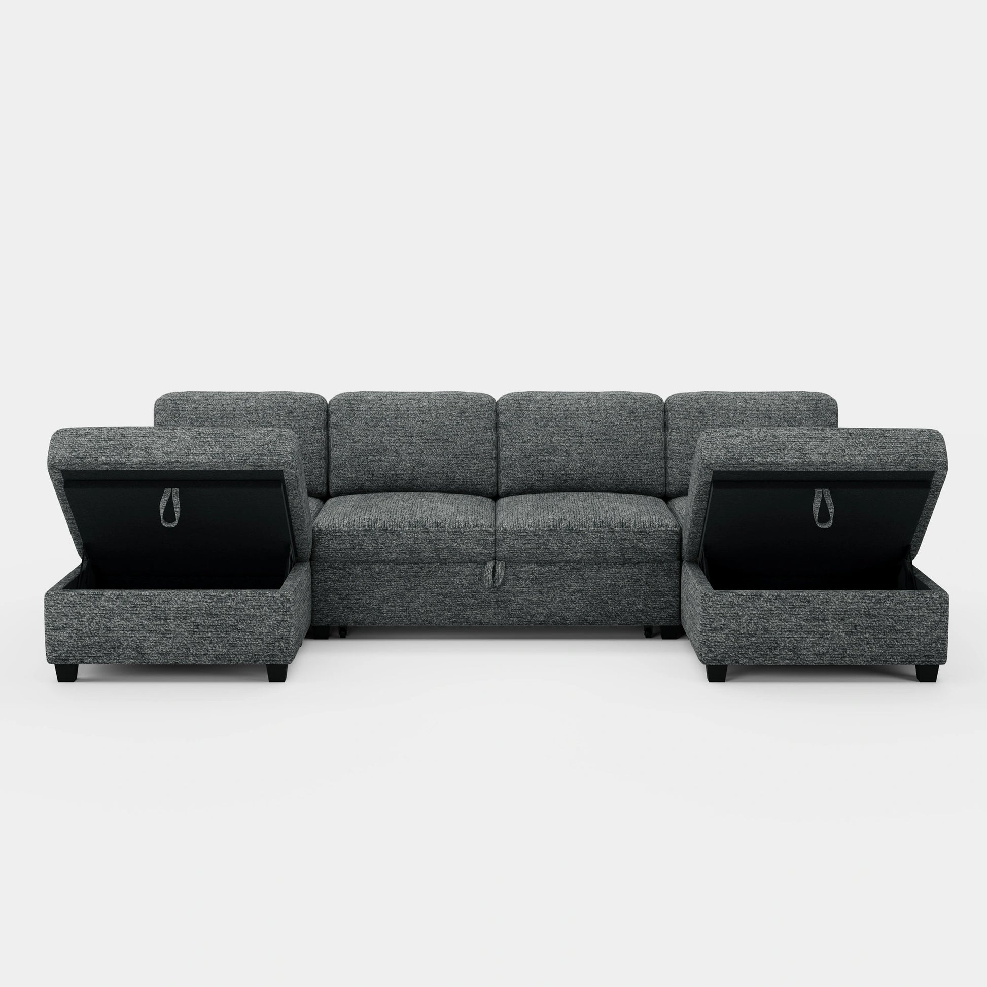 Silver-Grey-/-Chenille-4-Seats-Pullout-U-Shaped-Sectional