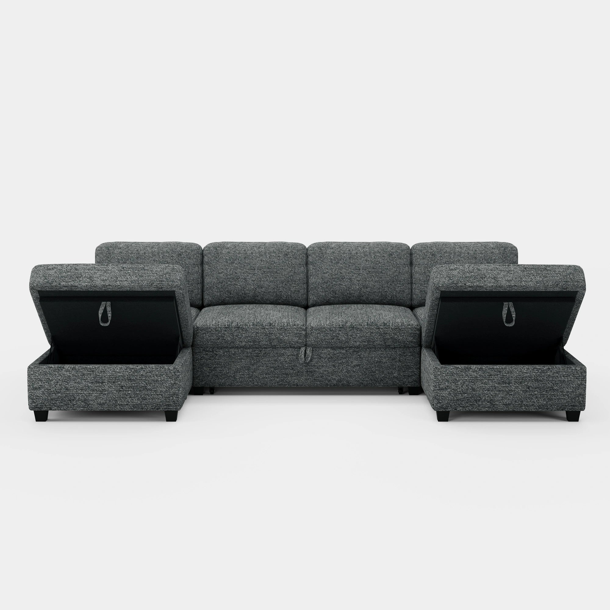 Silver-Grey-/-Chenille-4-Seats-Pullout-U-Shaped-Sectional