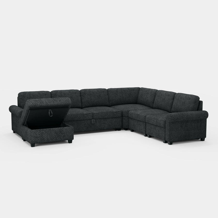Graphite-Grey-/-Chenille-7-Seat-U-Shaped-Pullout-Sectional