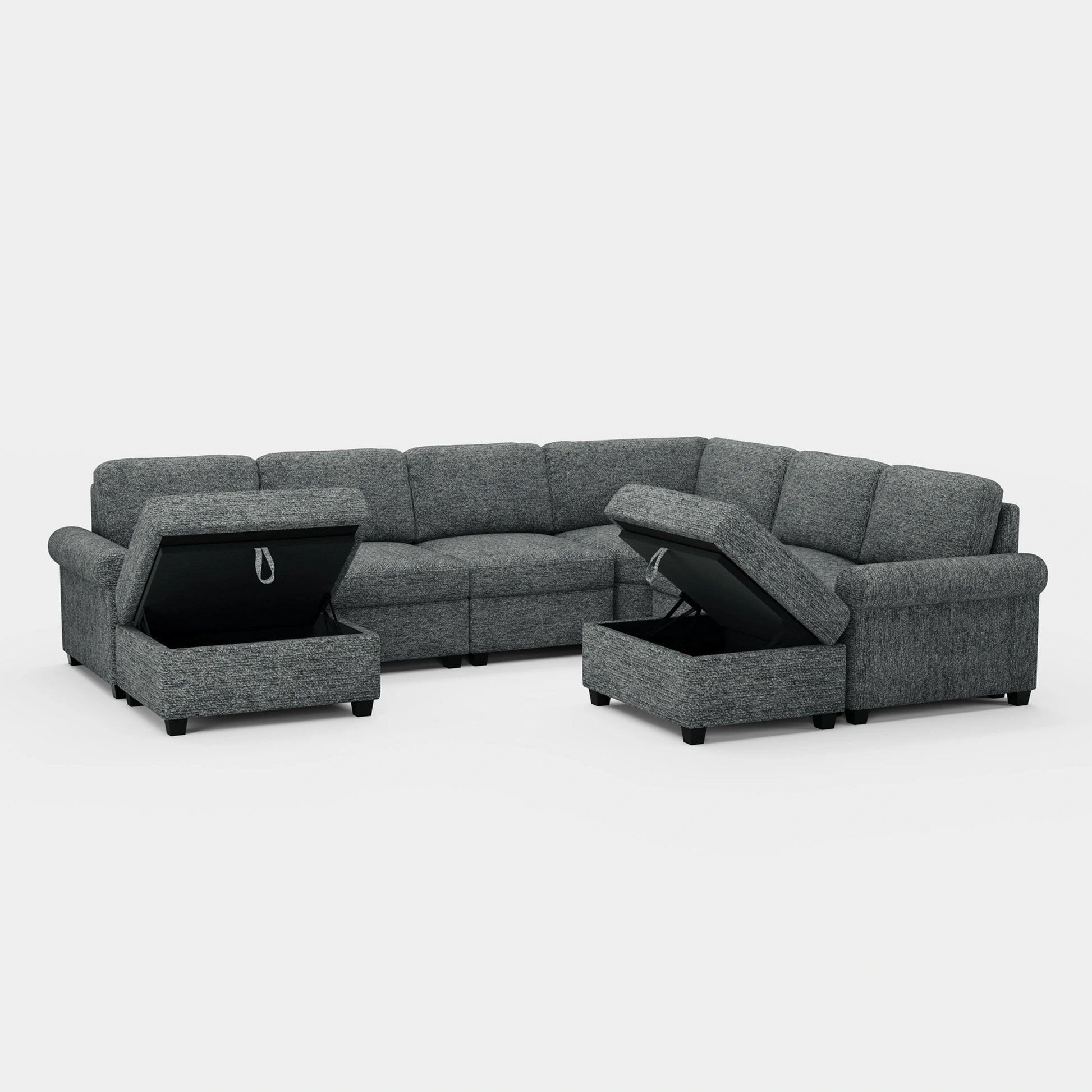 Silver-Grey-/-Chenille-6-Seats-Sectional-with-2-Ottomans