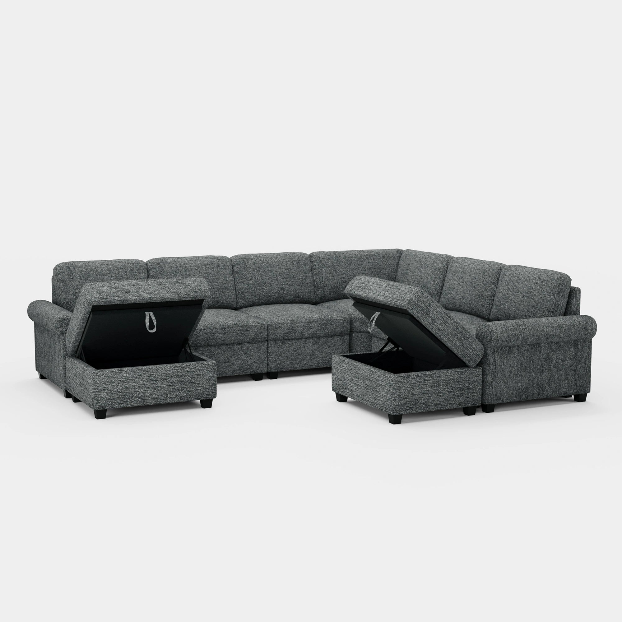 Silver-Grey-/-Chenille-6-Seats-Sectional-with-2-Ottomans