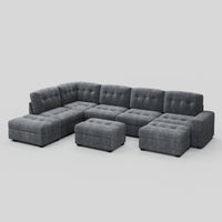 Pewter-Grey-/-Corduroy-5-Seat-L-Shaped-Left-Chaise-Sectional-with-2-Ottomans