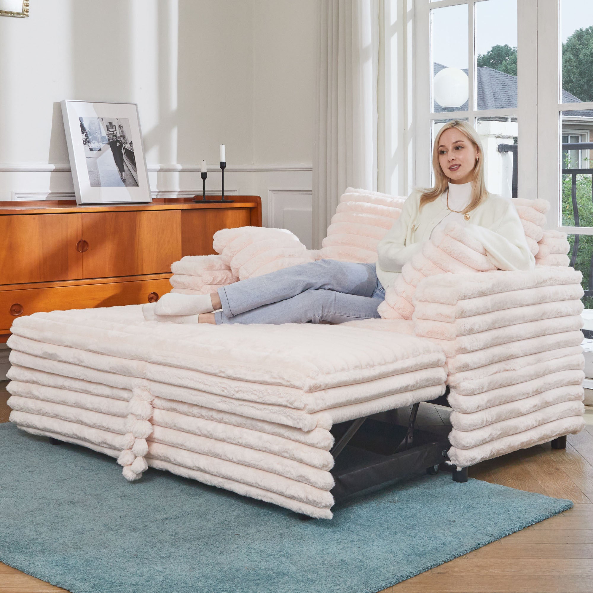 Nido Faux Rabbit Fur Corduroy Pull-out Sleeper Loveseat Sofa