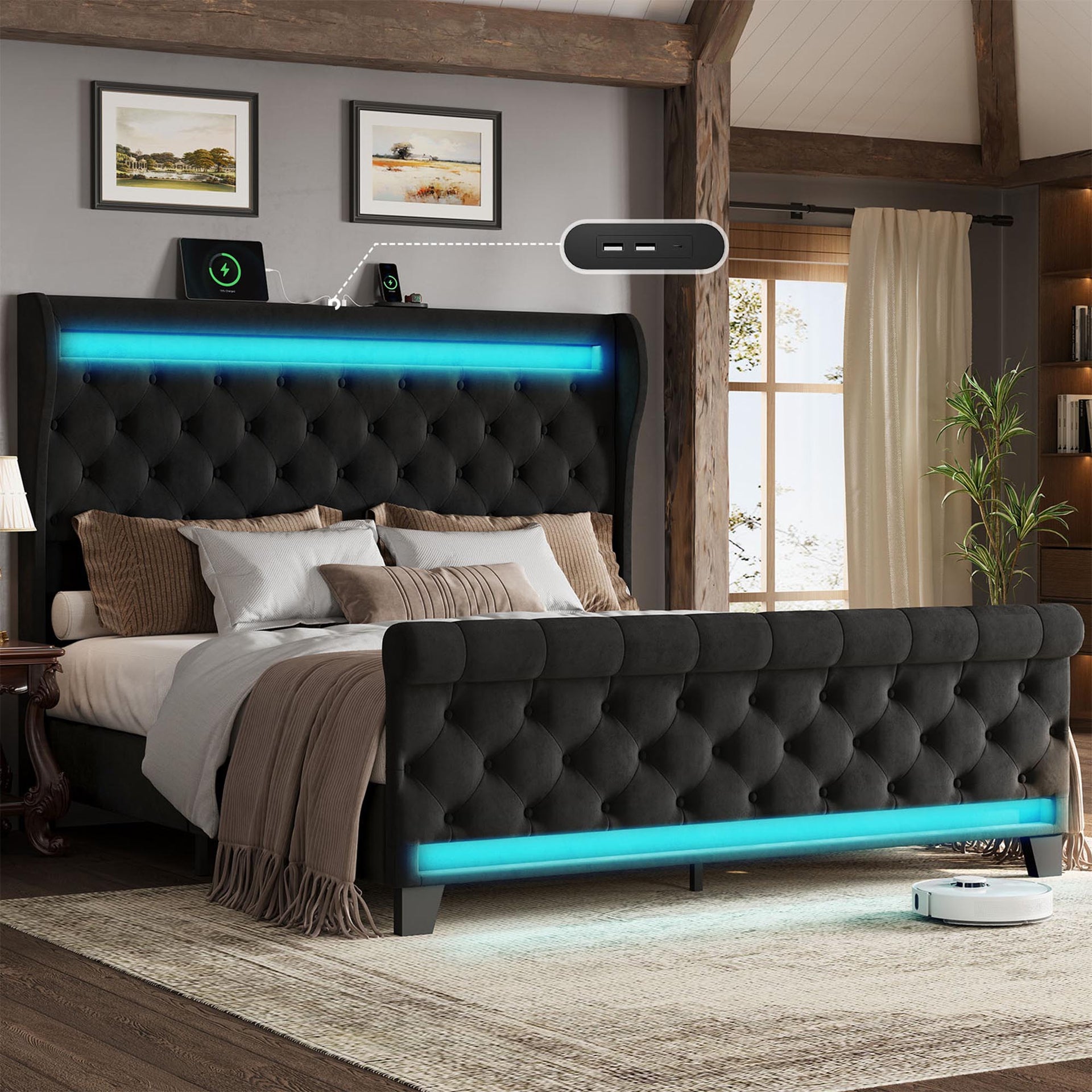 Kyntia Winged Upholstered Platform Bed Frame