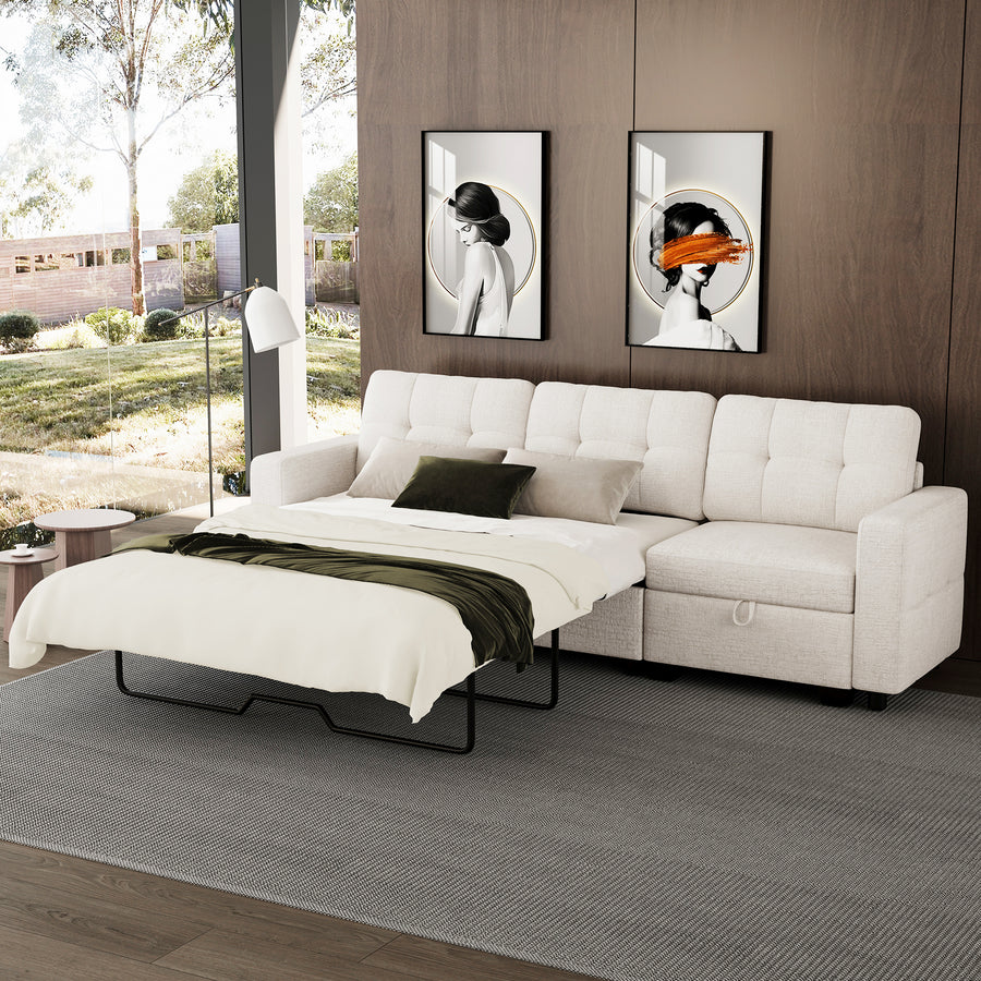 Belffin-misty-white-modular-sleeper-sofa-with-pull-out-bed-mechanism-extended-in-a-modern-styled-living-room.