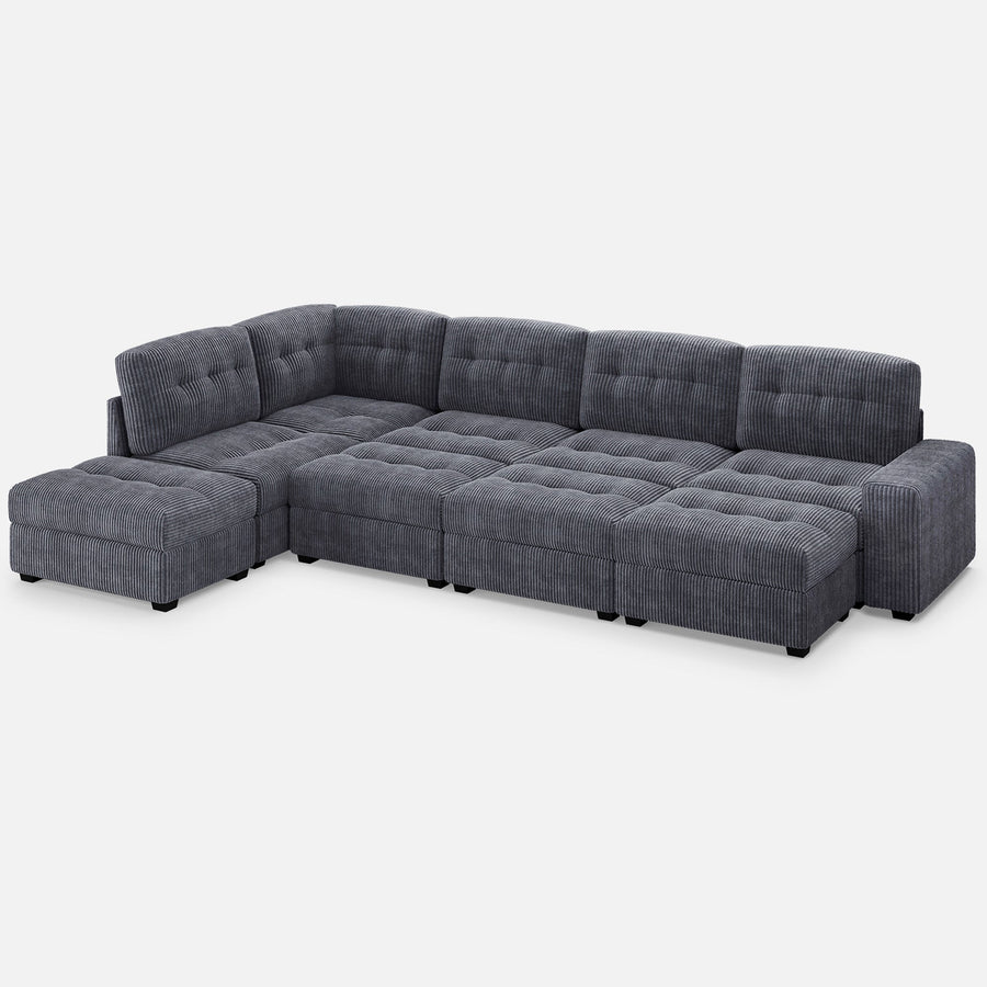 Pewter-Grey-/-Corduroy-6-Seat-L-Shaped-Sectional-with-2-Ottomans