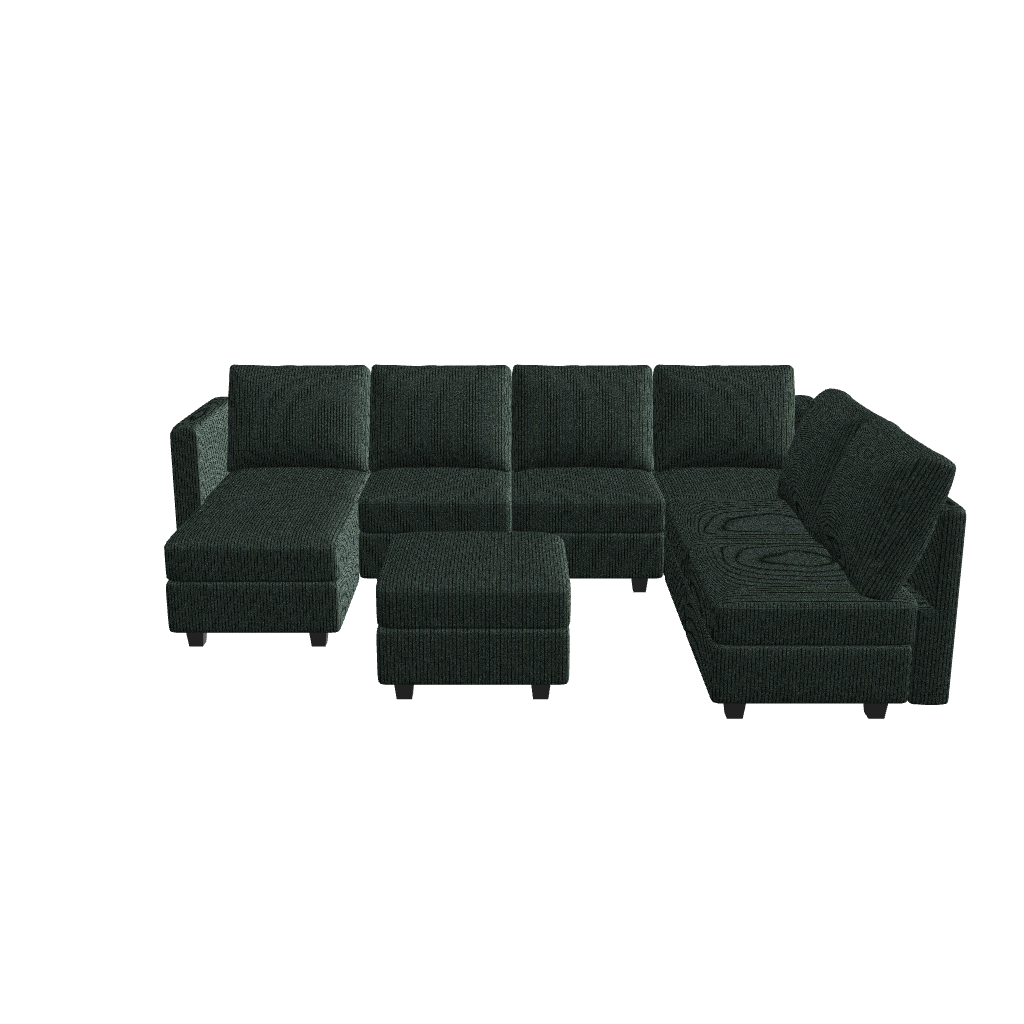 Belffin 7 Seats + 8 Sides Modular Corduroy Sofa with Storage Seat and Ottoman