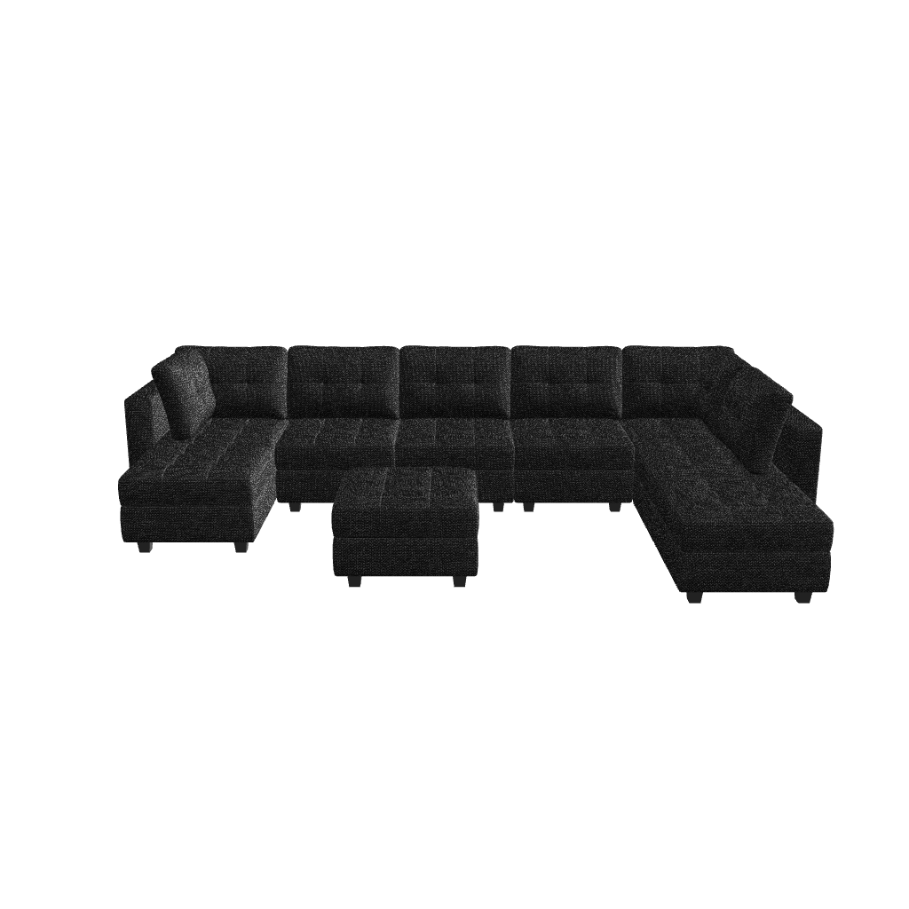 Belffin 8 Seats + 8 Sides Modular Weave Sofa with Storage Seat and Ottoman