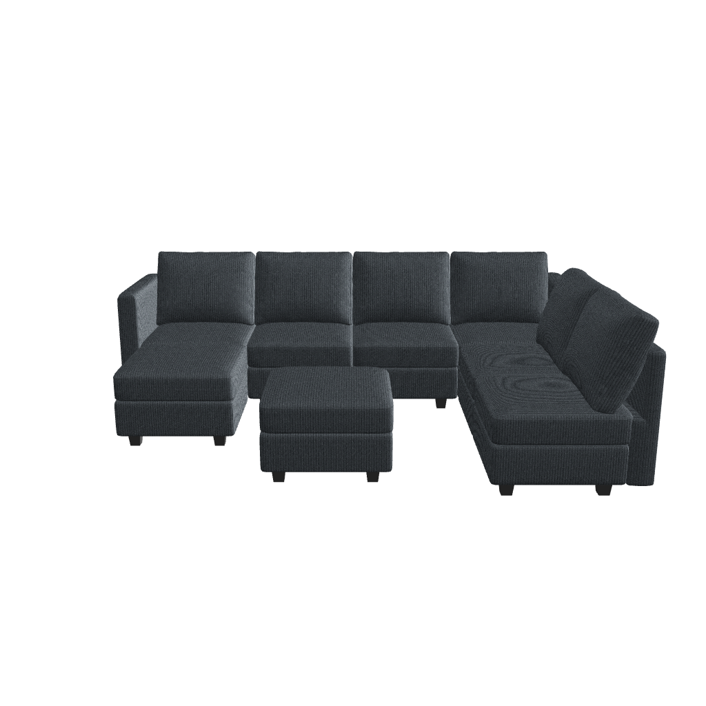 Belffin 7 Seats + 8 Sides Modular Corduroy Sofa with Storage Seat and Ottoman