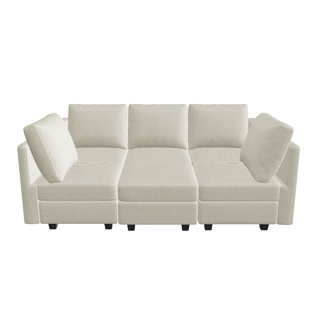 Belffin 6 Seats + 7 Sides Modular Corduroy Sleeper Sofa with Storage Seat