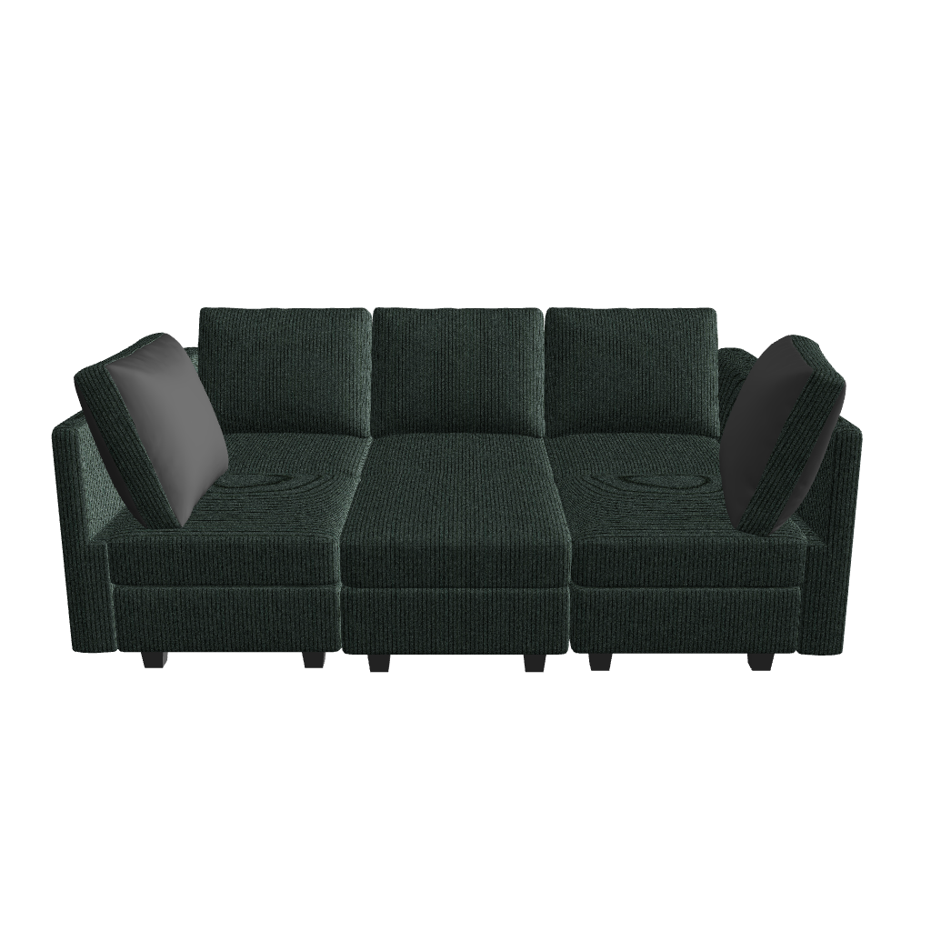 Belffin 6 Seats + 7 Sides Modular Corduroy Sleeper Sofa with Storage Seat