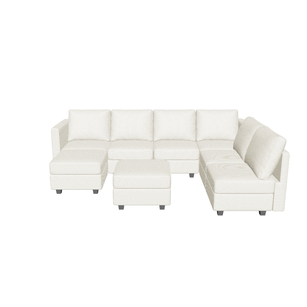 Belffin 7 Seats + 8 Sides Modular Corduroy Sofa with Storage Seat and Ottoman