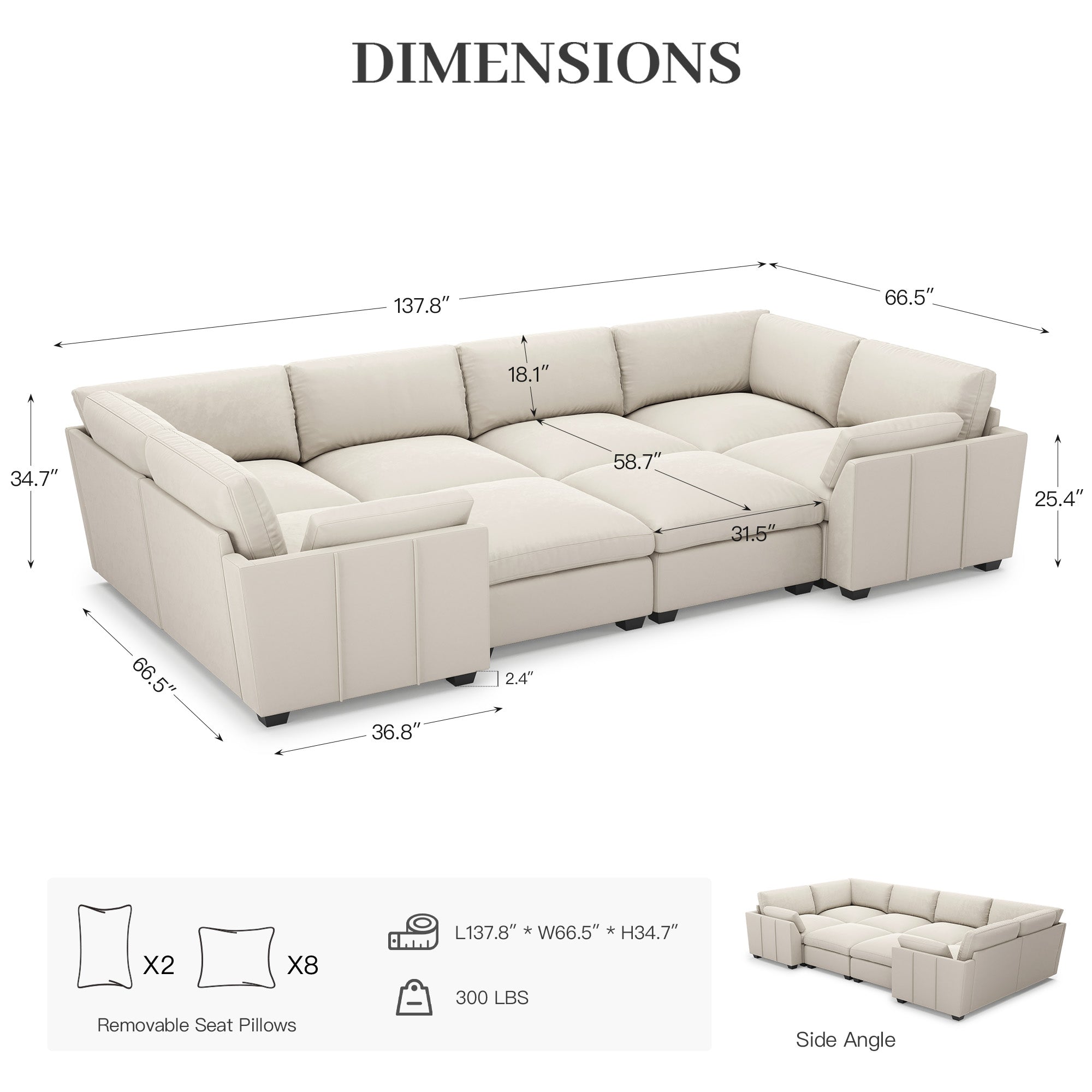 Uteeran Oversized Cloud 8 Seats Sleeper Sofa