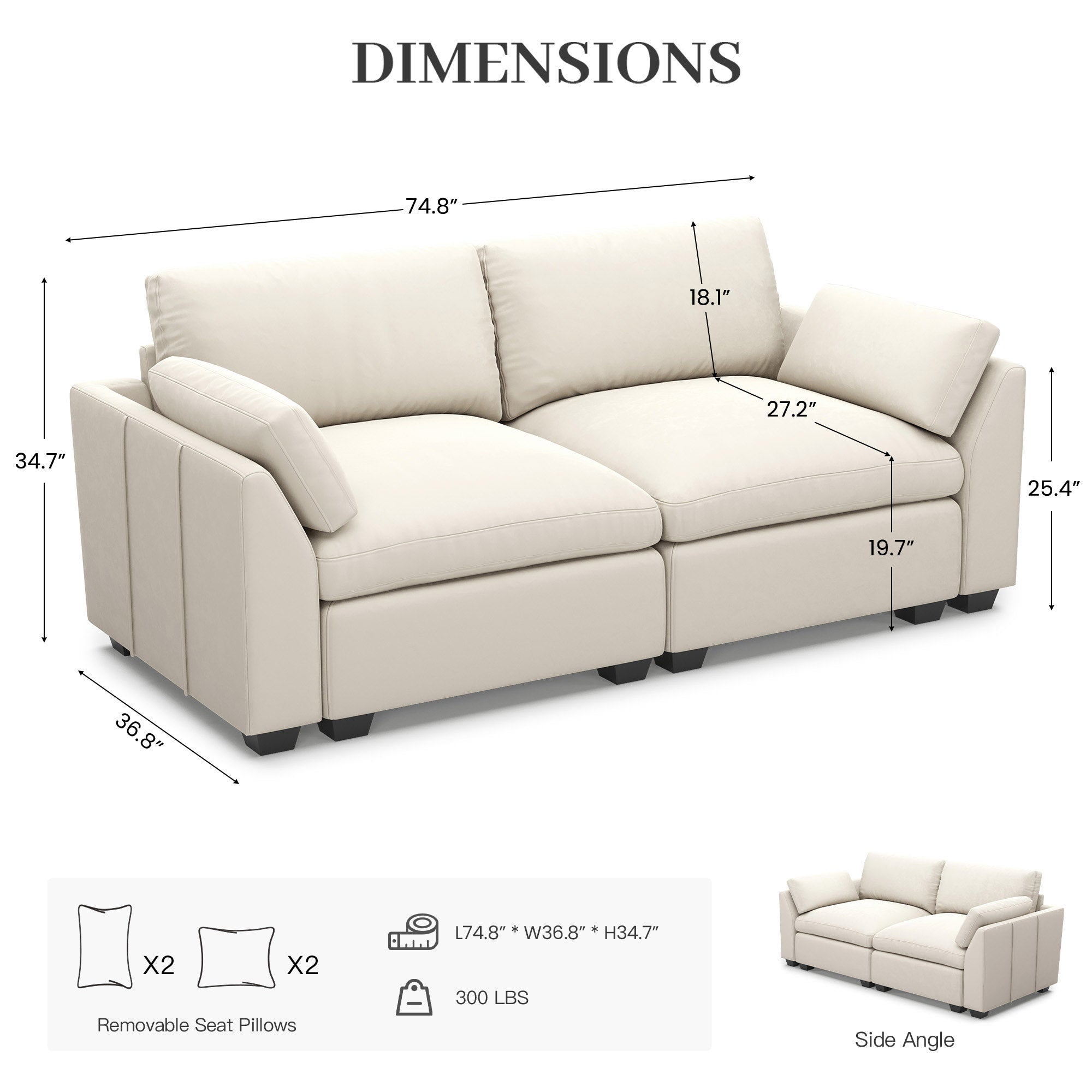 Uteeran Oversized Cloud 2 Seats Sofa