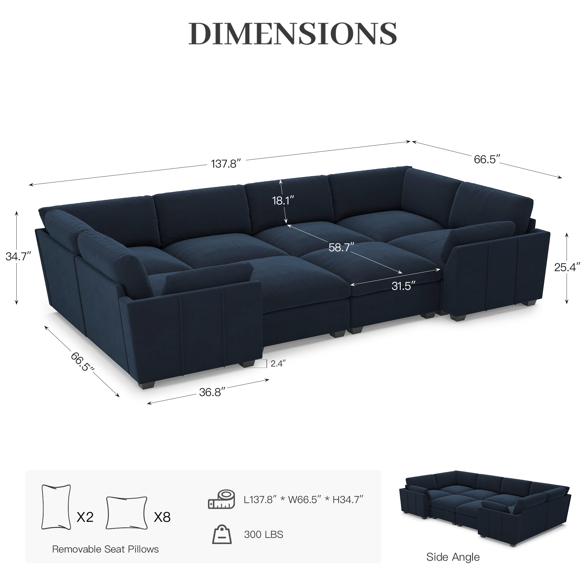 Uteeran Oversized Cloud 8 Seats Sleeper Sofa