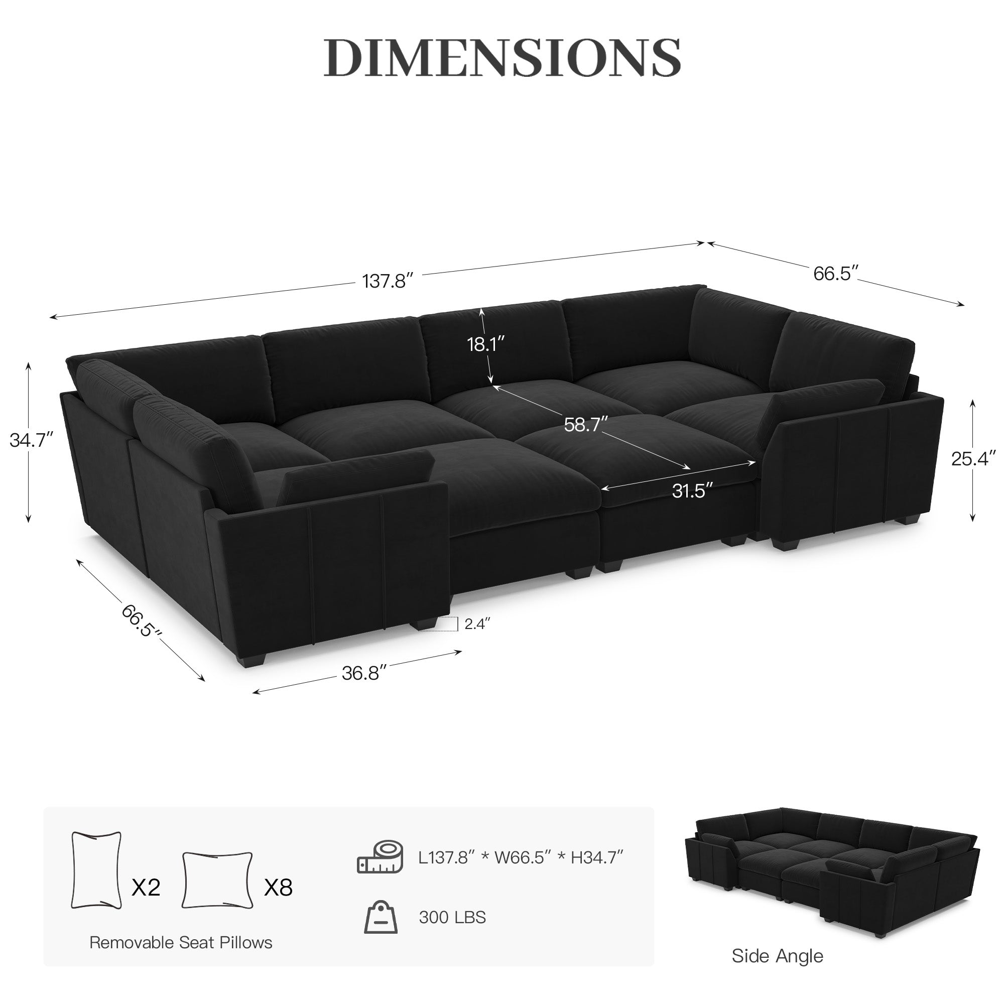 Uteeran Oversized Cloud 8 Seats Sleeper Sofa