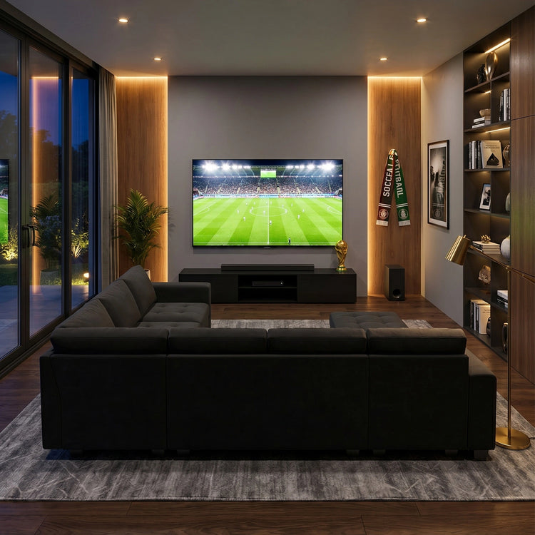 Huvona heavy-duty pull-out sofa upholstered in water-resistant performance velvet built for game nights with pets.