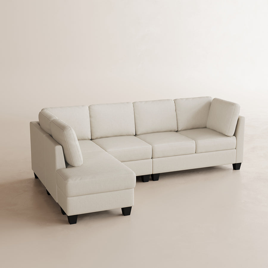 Shoji-White-/-Faux-Leather-4-Seat-Left-Chaise-Sectional