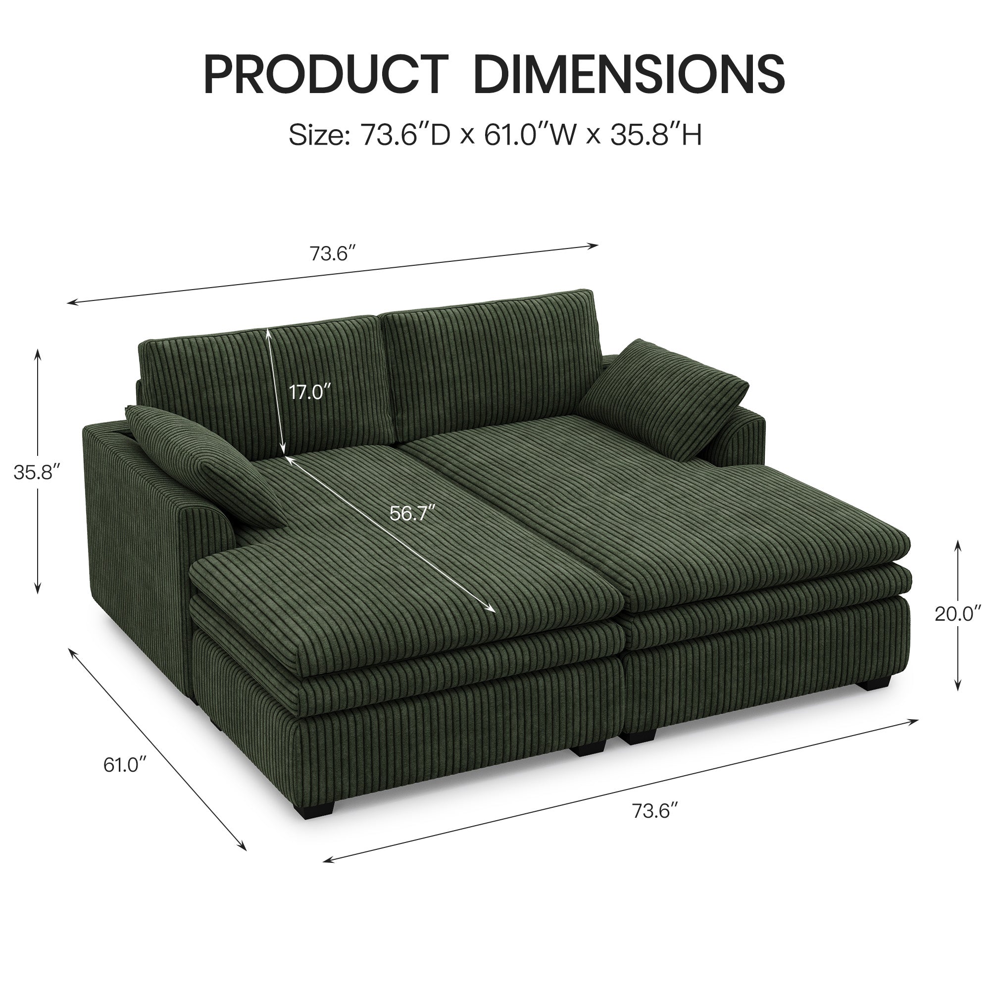 Vayla Oversized Cloud Double Chaise Sofa Sleeper Loveseat