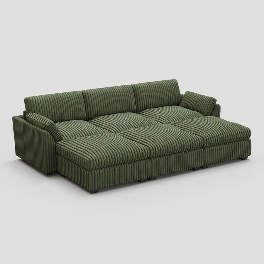 Olivewood-Green-/-Corduroy-6-Seat-Open-Pit-Sectional